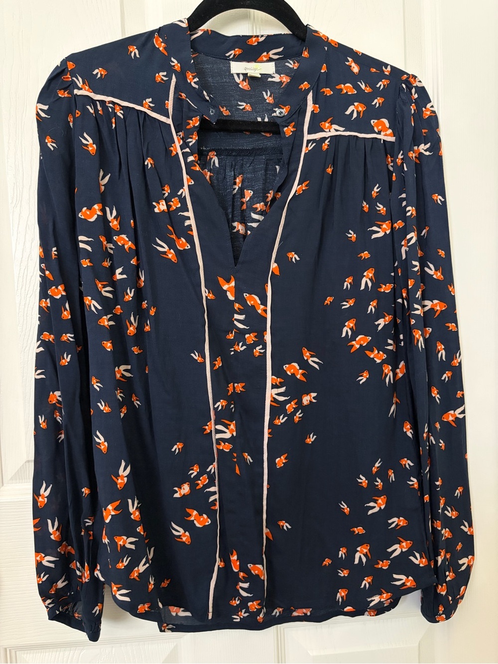 Porridge Women’s Navy Goldfish-Print Long Sleeve Blouse